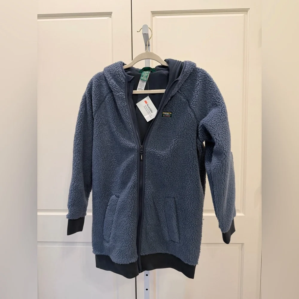 L.L. Bean Fleece Long Coat Kids Navy Jacket Size 18
